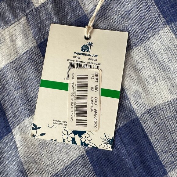 NWT Caribbean Joe Deep Surf Checker Blue White Button Shirt Top Womens Large - Picture 6 of 8